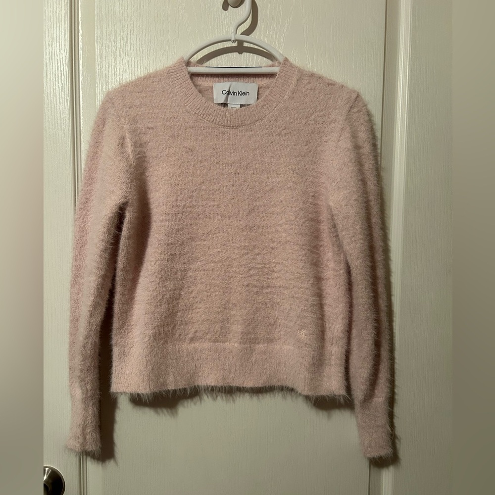 Calvin Klein Soft Blush Fuzzy Crew Neck Sweater